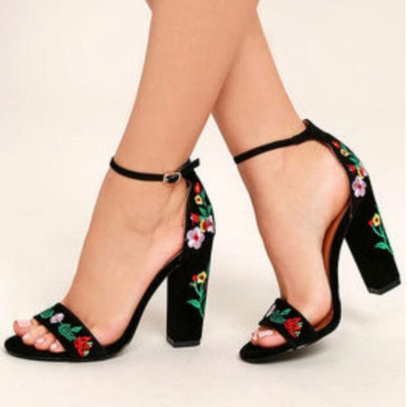 floral embroidered block heels